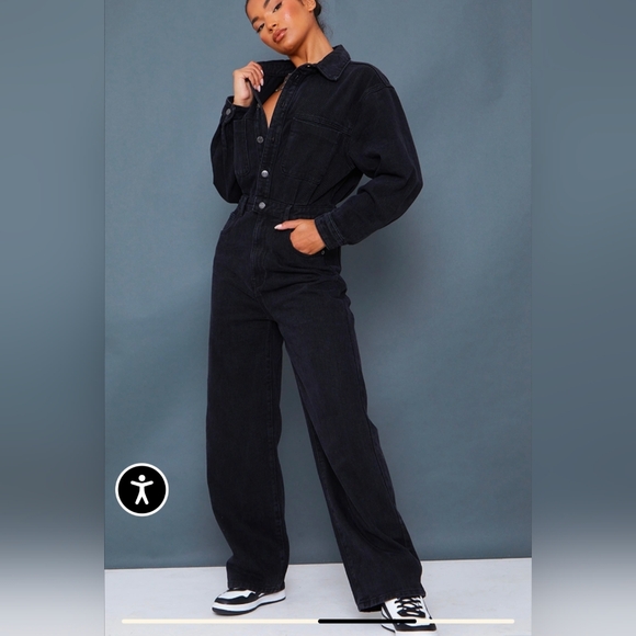 PrettyLittleThing Pants - PrettyLittleThing Black Boilersuit Jumpsuit, sz 4